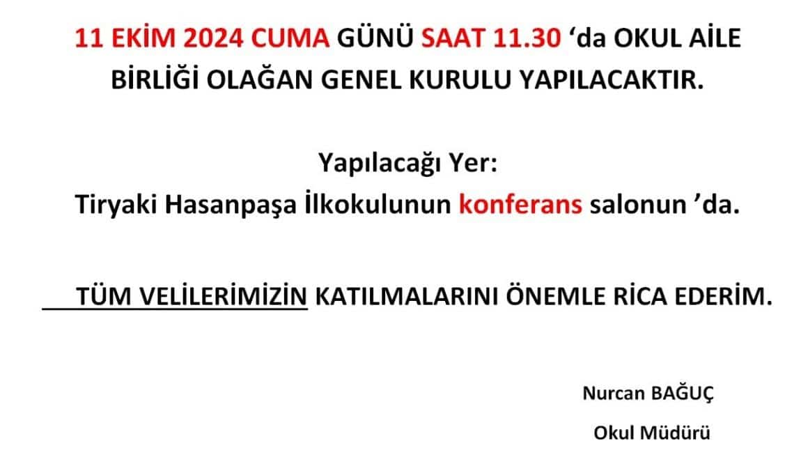 2023-2024 EĞİTİM ÖĞRETİM YILI OKUL AİLE BİRLİĞİ YÖNETİM SEÇİMİ 